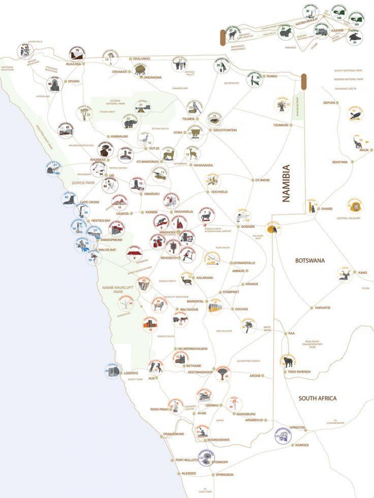 Karta Namibija tour planiranje