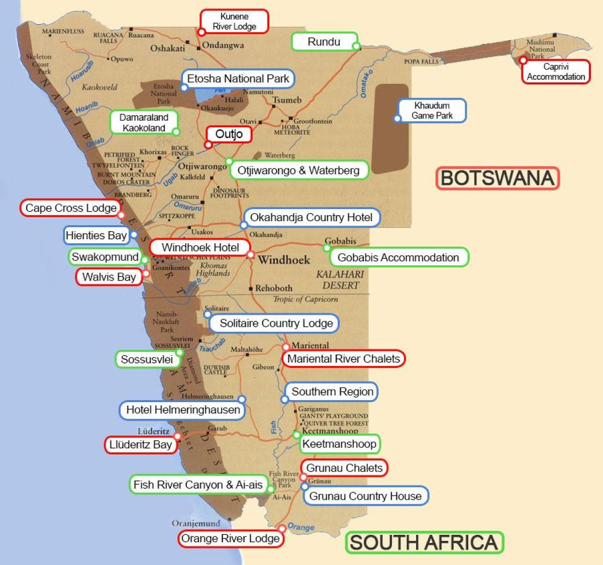 kampovi u Namibiji karti