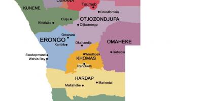 Karta Namibiji s regijama